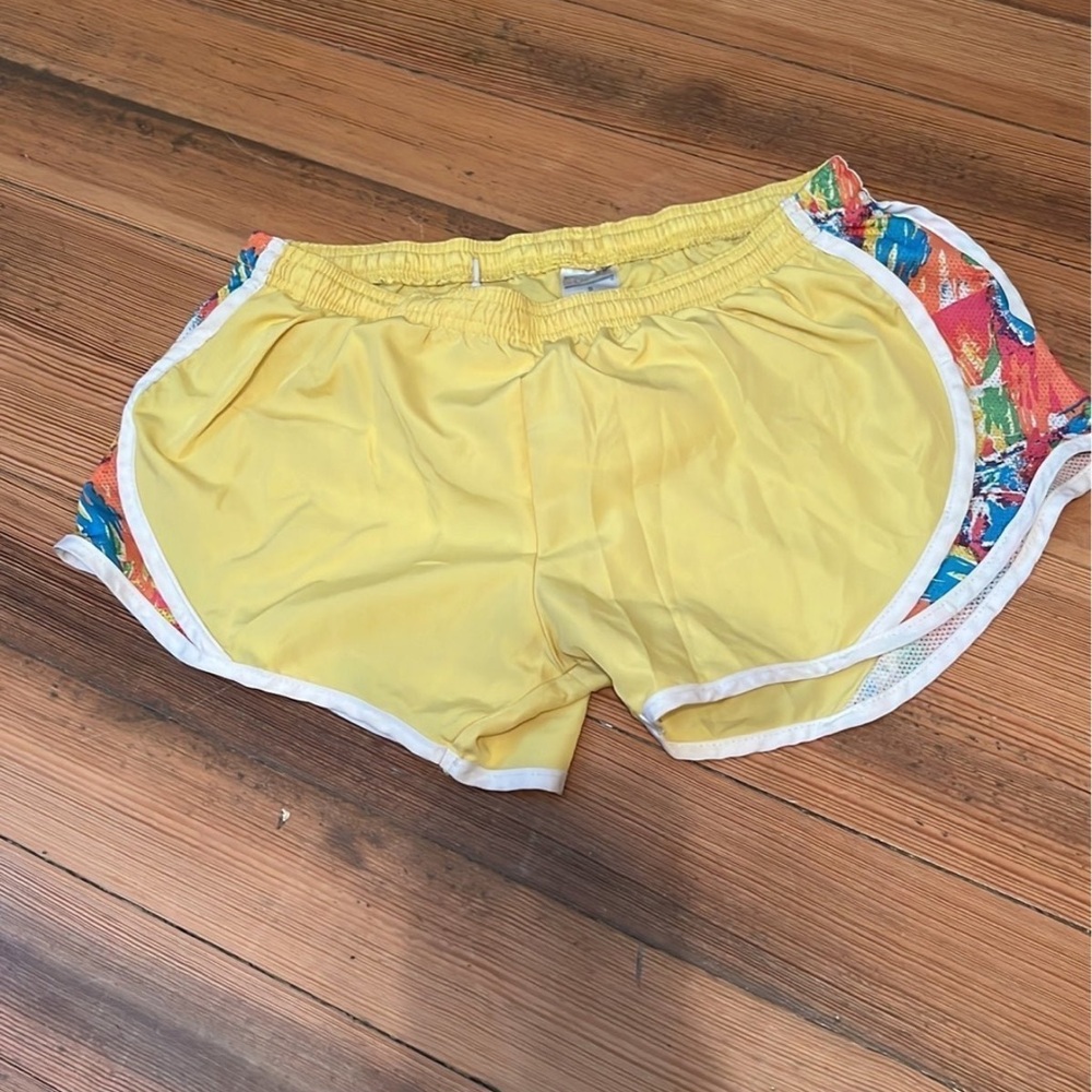 Soffe Yellow Athletic Shorts with Floral Sides